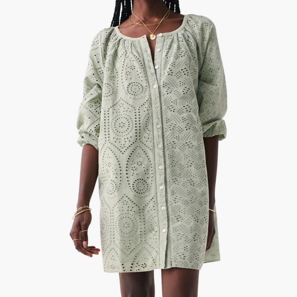Faherty Mini Eyelet Dress XS Desert Sage NWT $198 retail